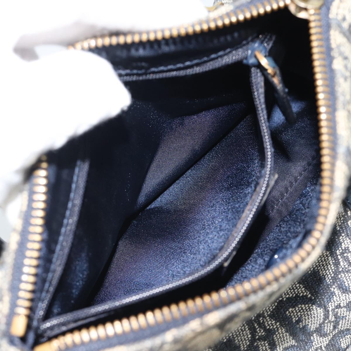 Christian Dior Trotter Canvas Mini Hand Bag Navy Gold Auth mr2809V