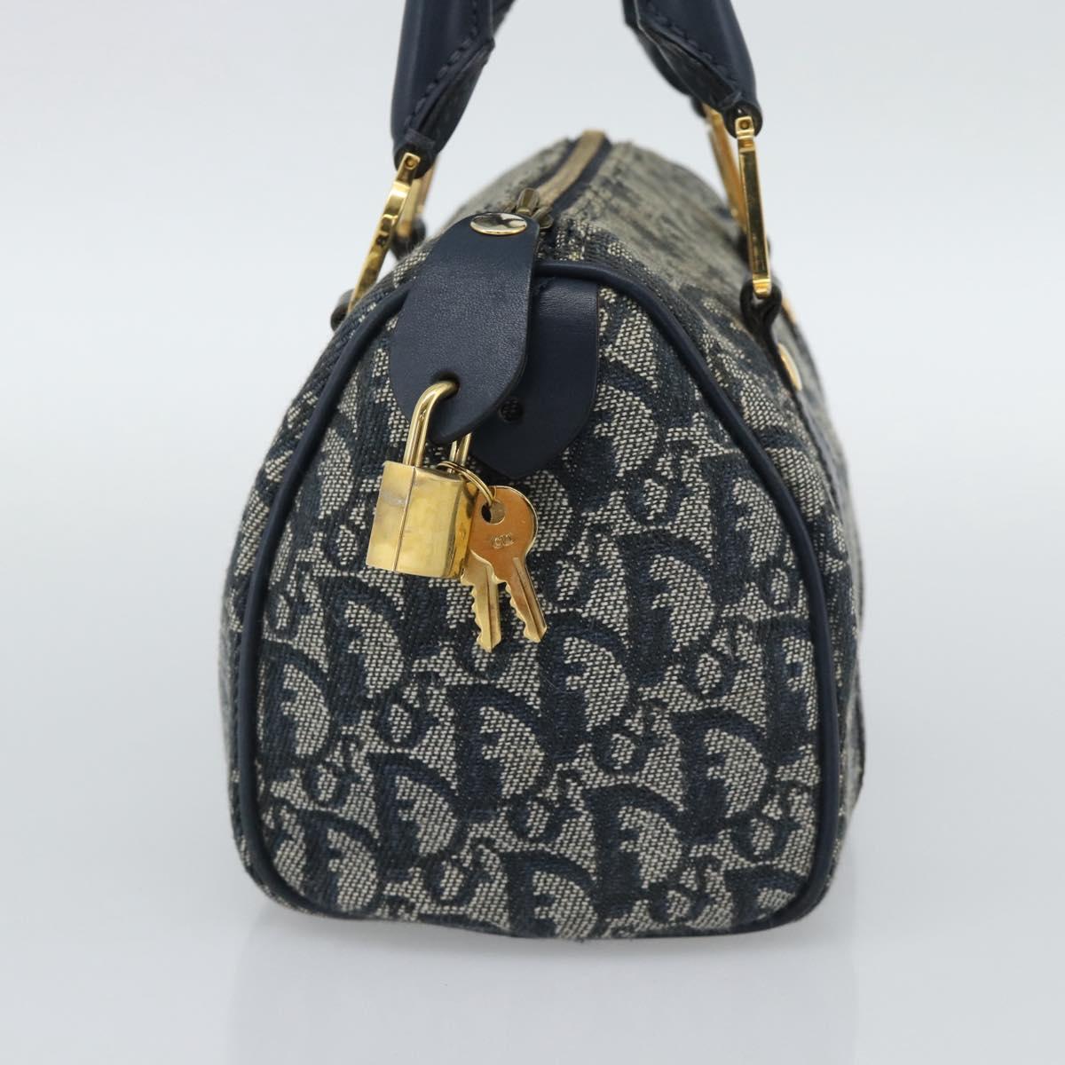 Christian Dior Trotter Canvas Mini Hand Bag Navy Gold Auth mr2809V