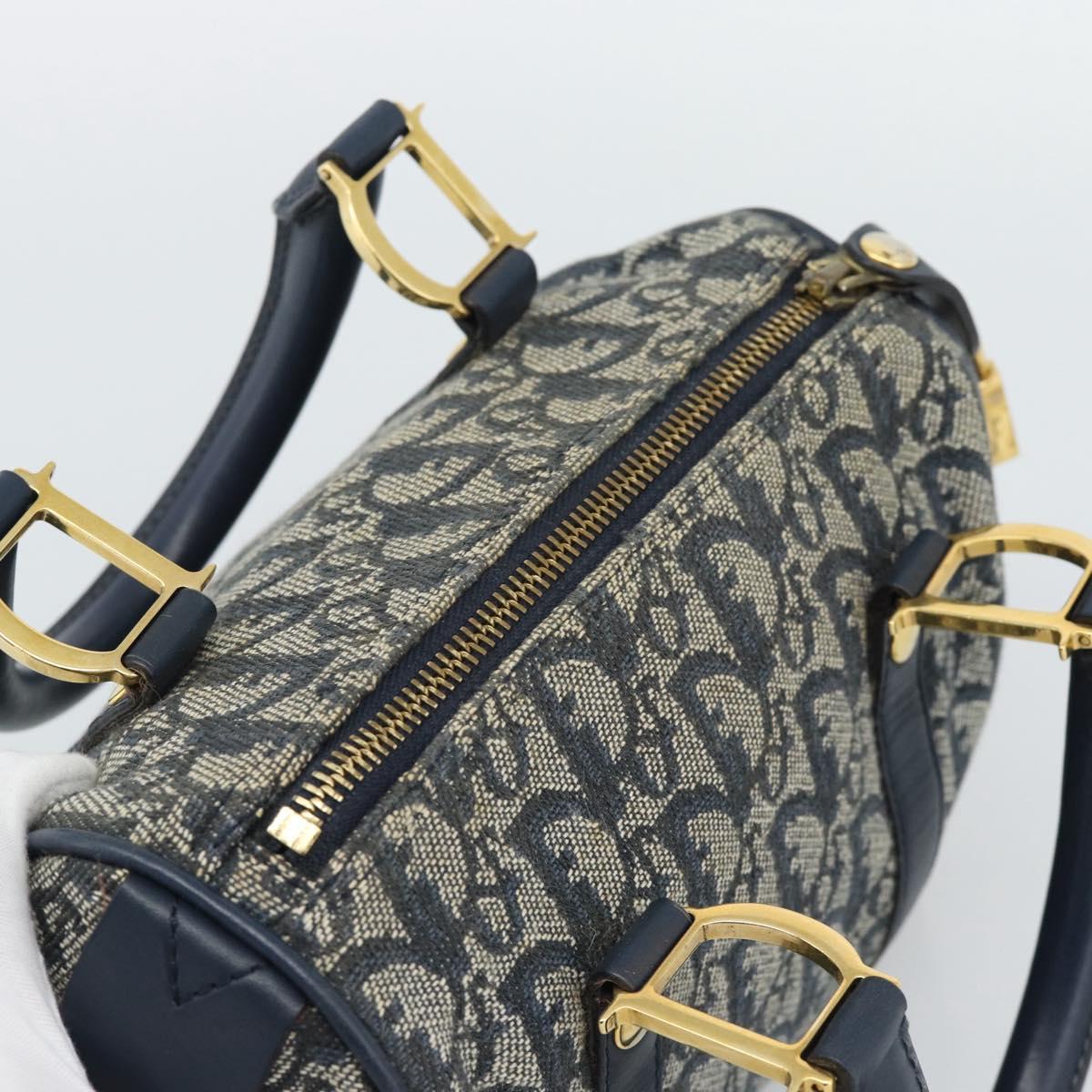 Christian Dior Trotter Canvas Mini Hand Bag Navy Gold Auth mr2809V