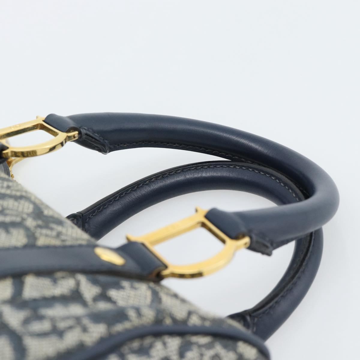Christian Dior Trotter Canvas Mini Hand Bag Navy Gold Auth mr2809V