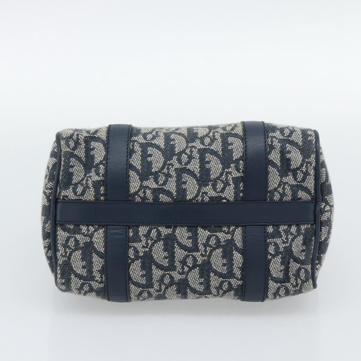Christian Dior Trotter Canvas Mini Hand Bag Navy Gold Auth mr2809V