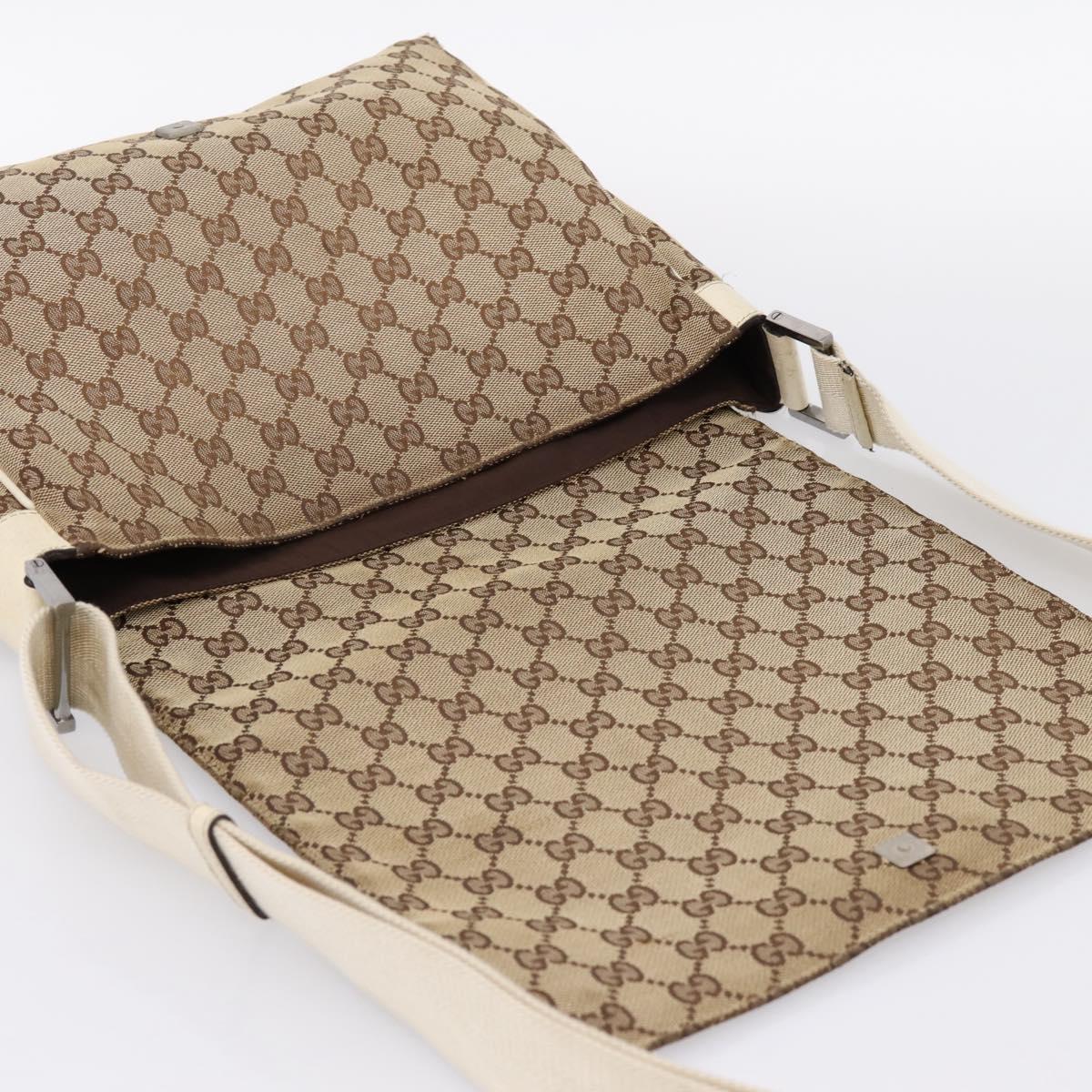 GUCCI GG Canvas Shoulder Bag Beige Silver 146236 Auth mr2810