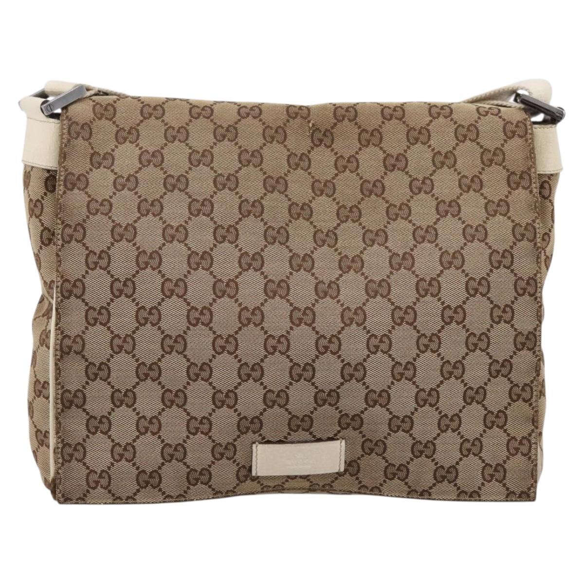 GUCCI GG Canvas Shoulder Bag Beige Silver 146236 Auth mr2810