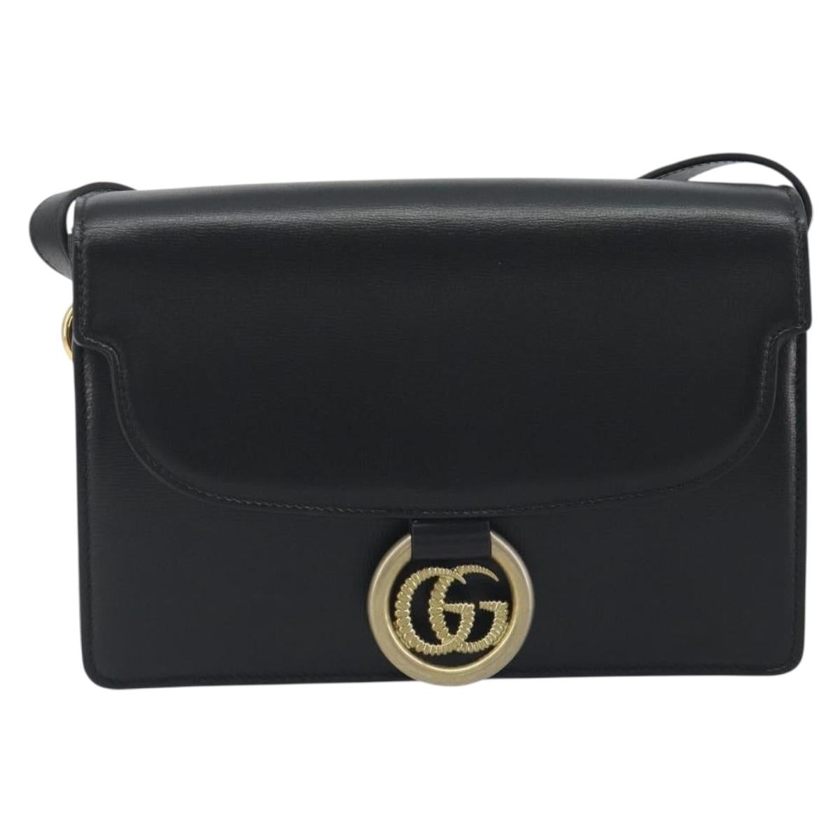 GUCCI Shoulder Bag Leather Black Gold 589474 Auth mr2812