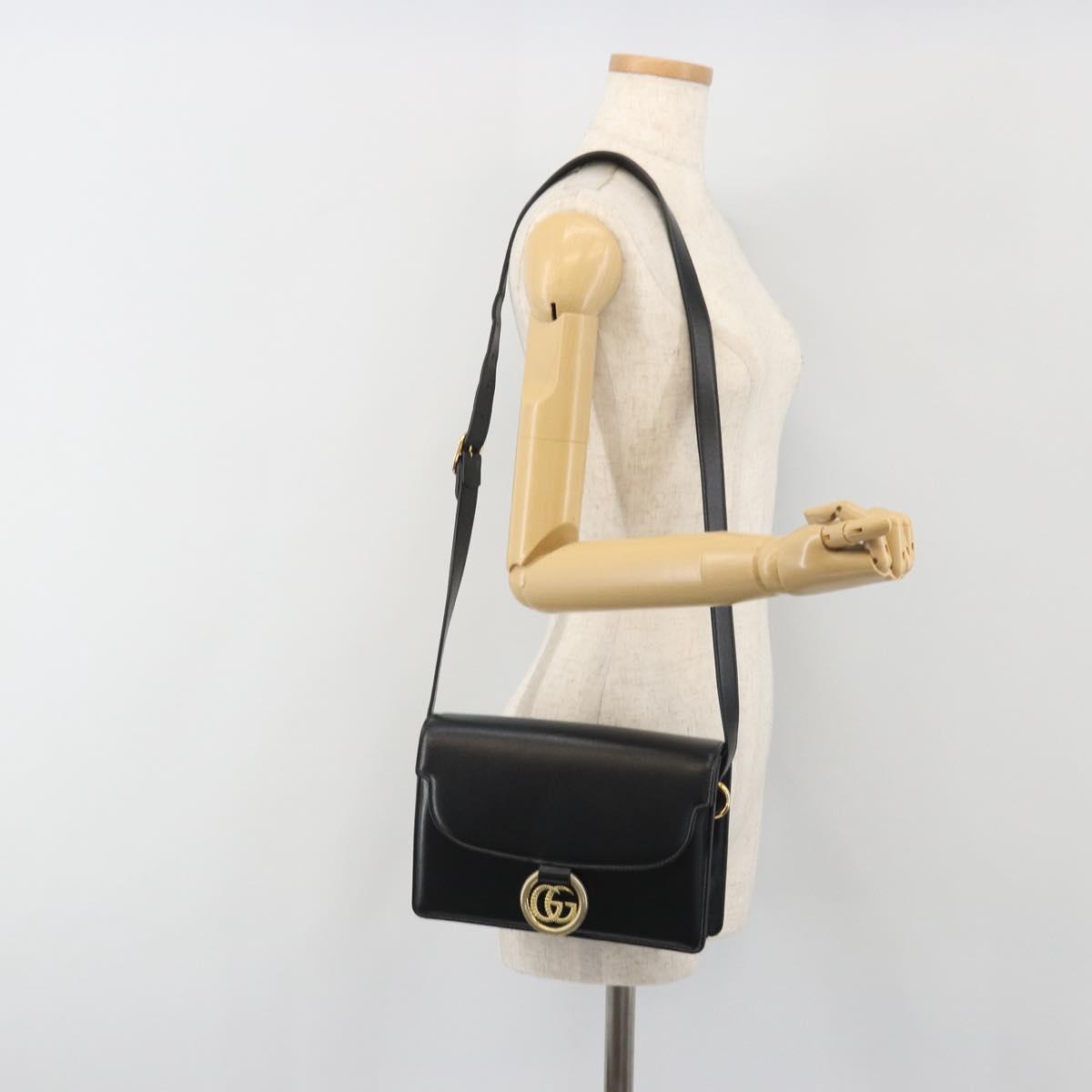 GUCCI Shoulder Bag Leather Black Gold 589474 Auth mr2812