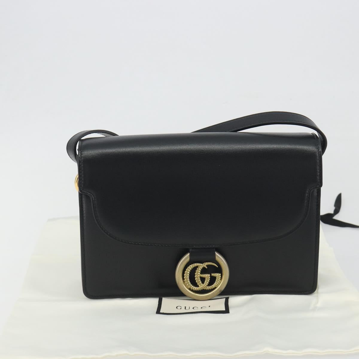 GUCCI Shoulder Bag Leather Black Gold 589474 Auth mr2812
