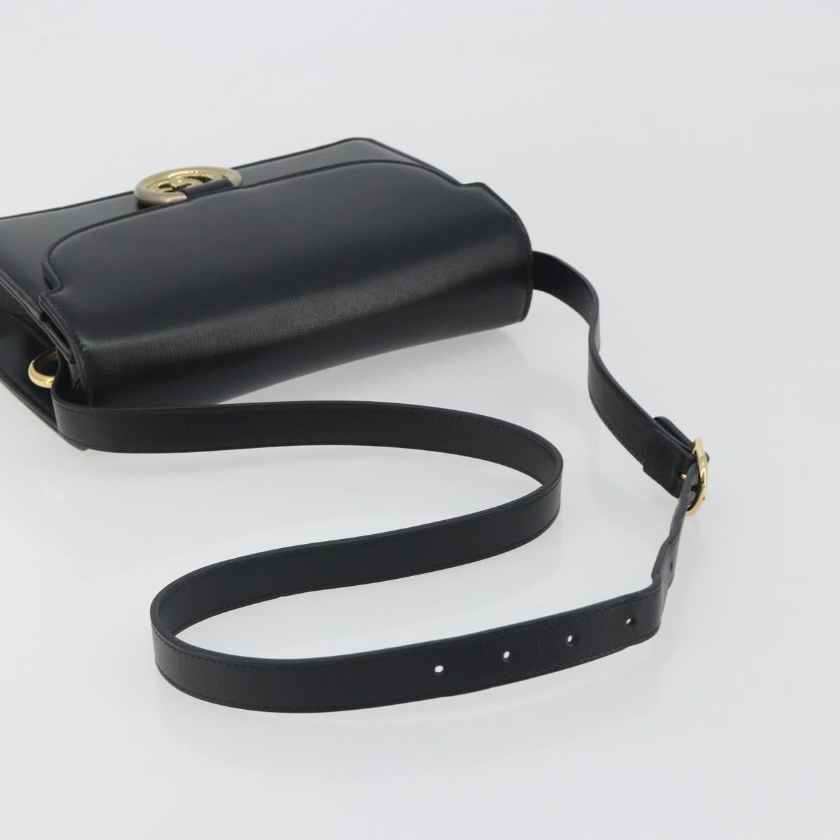 GUCCI Shoulder Bag Leather Black Gold 589474 Auth mr2812