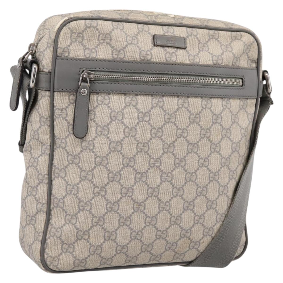 GUCCI GG Supreme Shoulder Bag PVC Beige Silver 201448 Auth mr2814