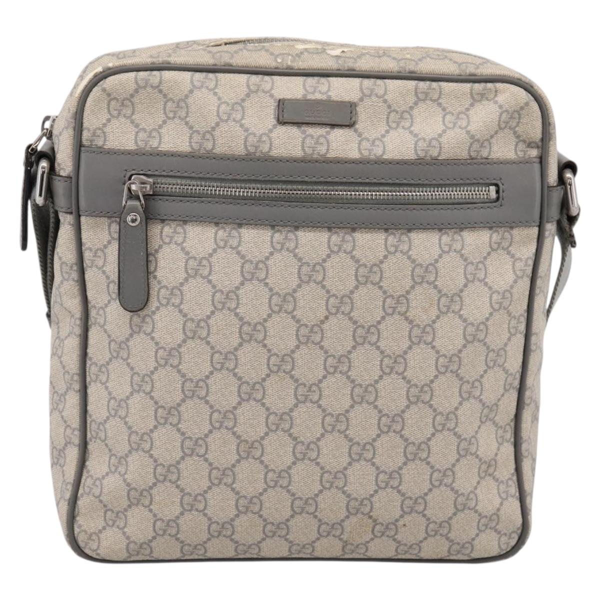 GUCCI GG Supreme Shoulder Bag PVC Beige Silver 201448 Auth mr2814