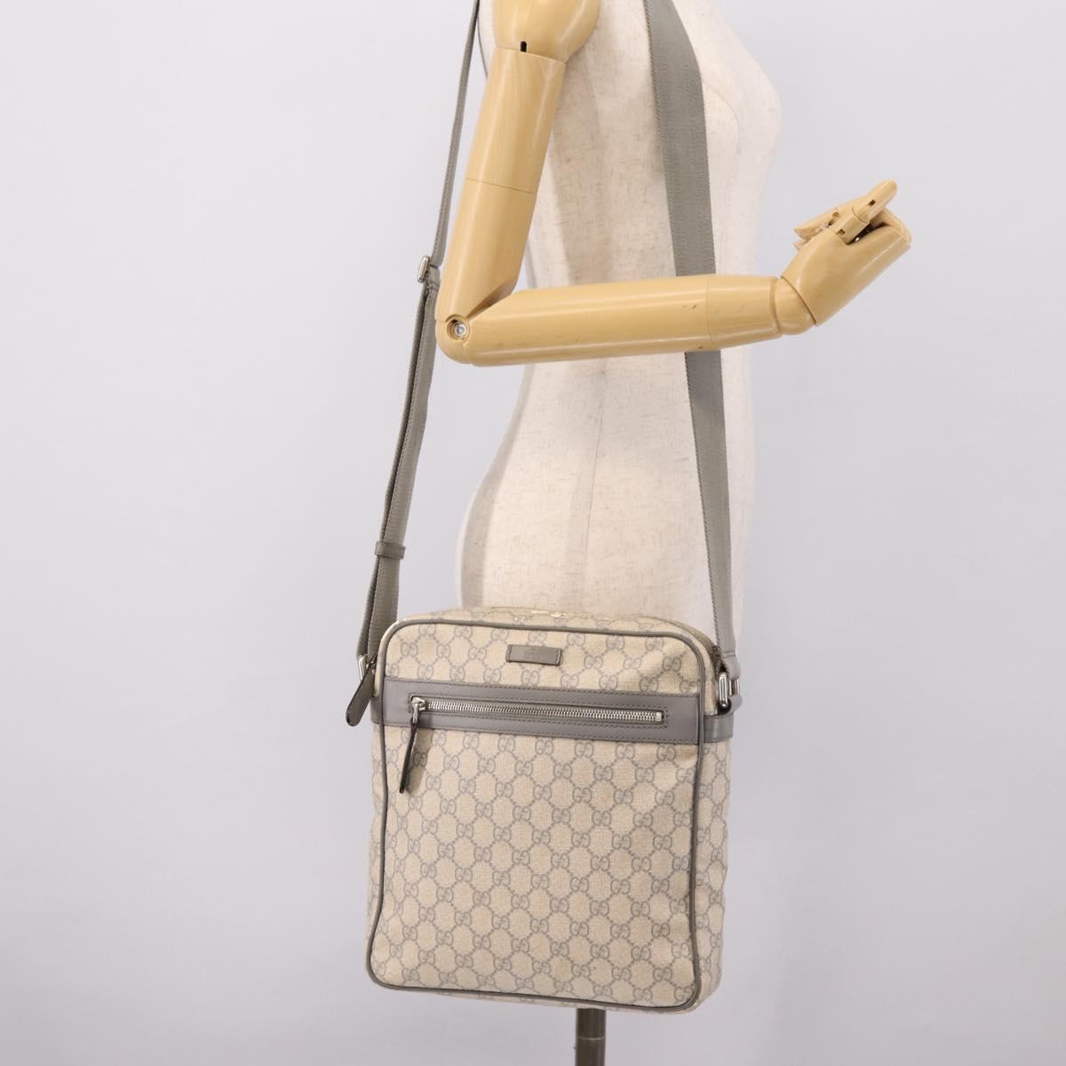 GUCCI GG Supreme Shoulder Bag PVC Beige Silver 201448 Auth mr2814