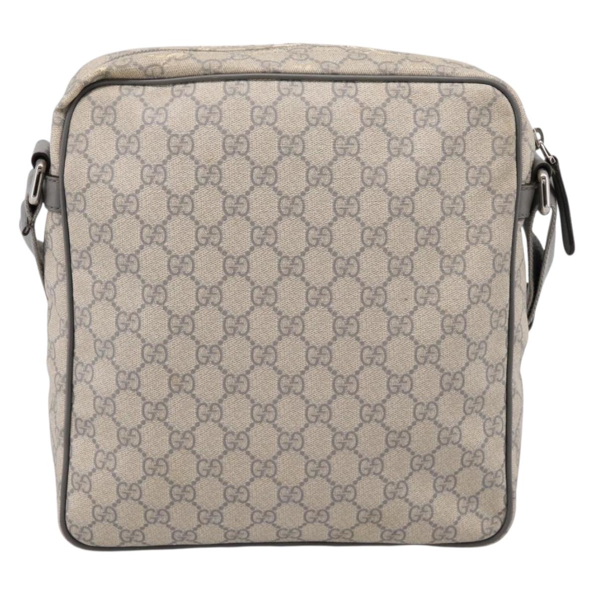 GUCCI GG Supreme Shoulder Bag PVC Beige Silver 201448 Auth mr2814