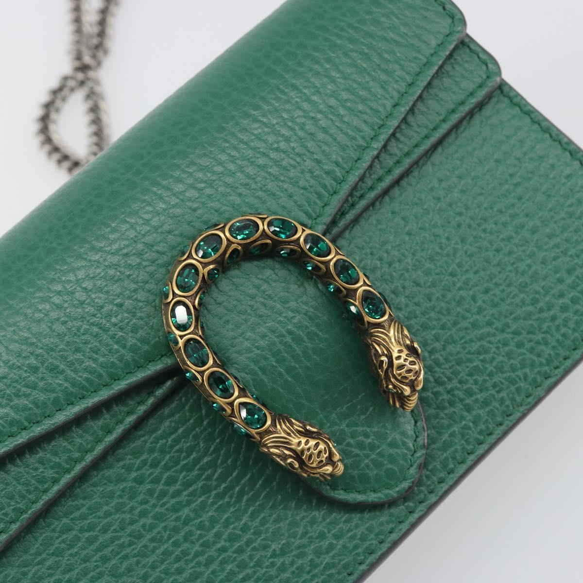 GUCCI Duonisos Shoulder Bag Leather Green Gold 476432 Auth mr2815