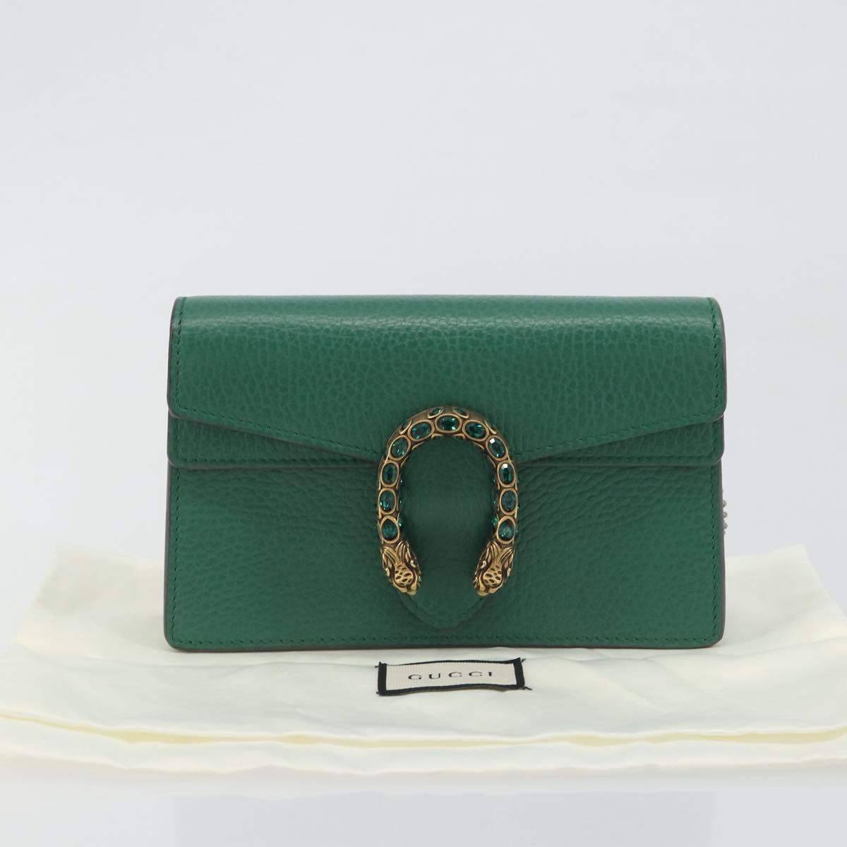 GUCCI Duonisos Shoulder Bag Leather Green Gold 476432 Auth mr2815