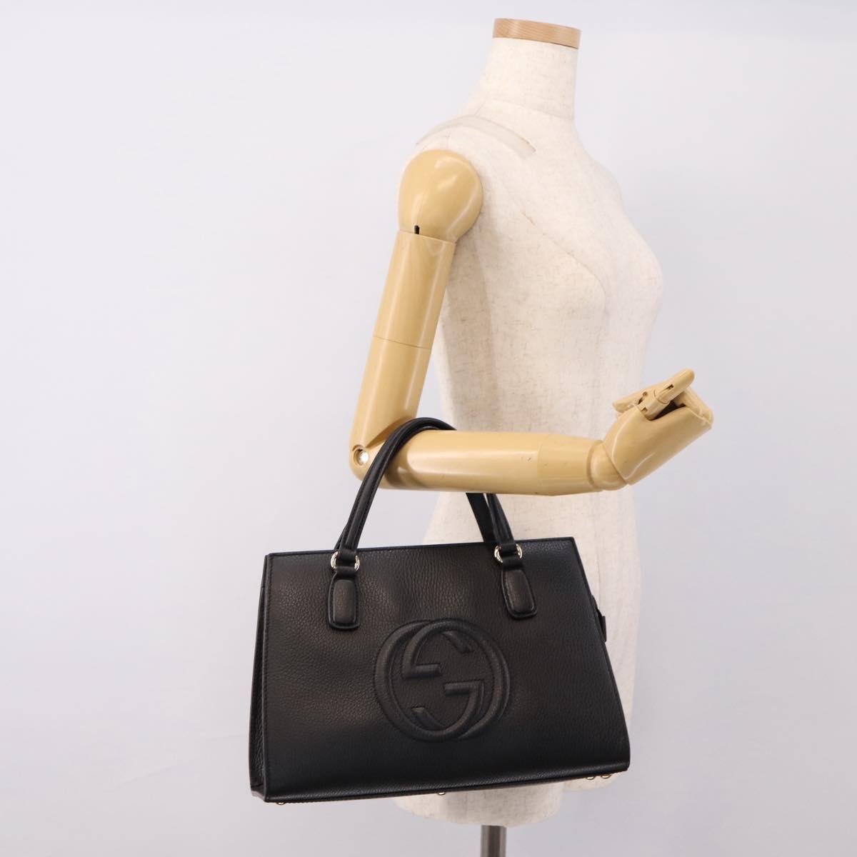 GUCCI Soho Hand Bag Leather Black Gold 431571 Auth mr2816
