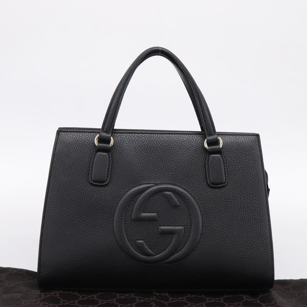 GUCCI Soho Hand Bag Leather Black Gold 431571 Auth mr2816