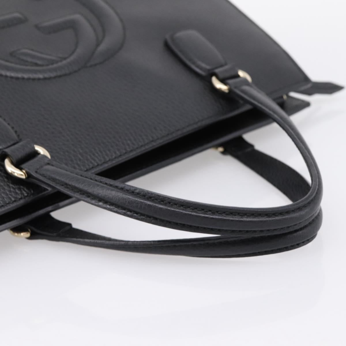GUCCI Soho Hand Bag Leather Black Gold 431571 Auth mr2816