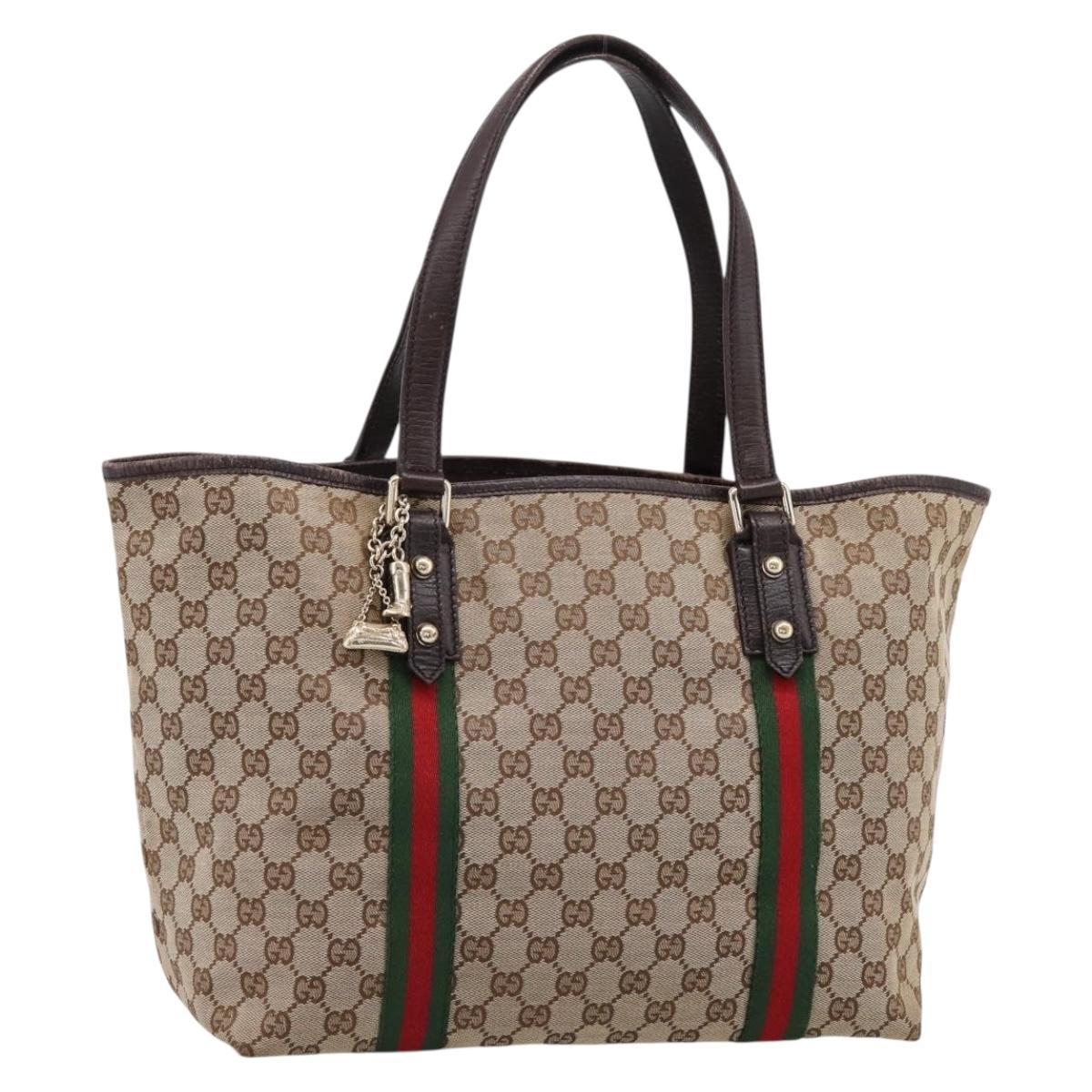 GUCCI GG Canvas Web Sherry Line Tote Bag Beige Gold 139260 Auth mr2817