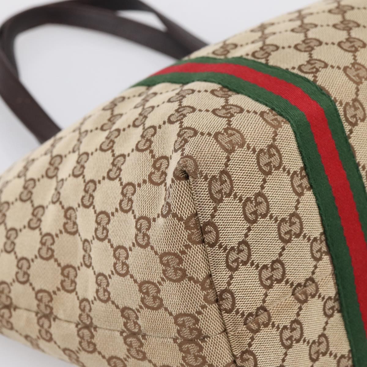 GUCCI GG Canvas Web Sherry Line Tote Bag Beige Gold 139260 Auth mr2817