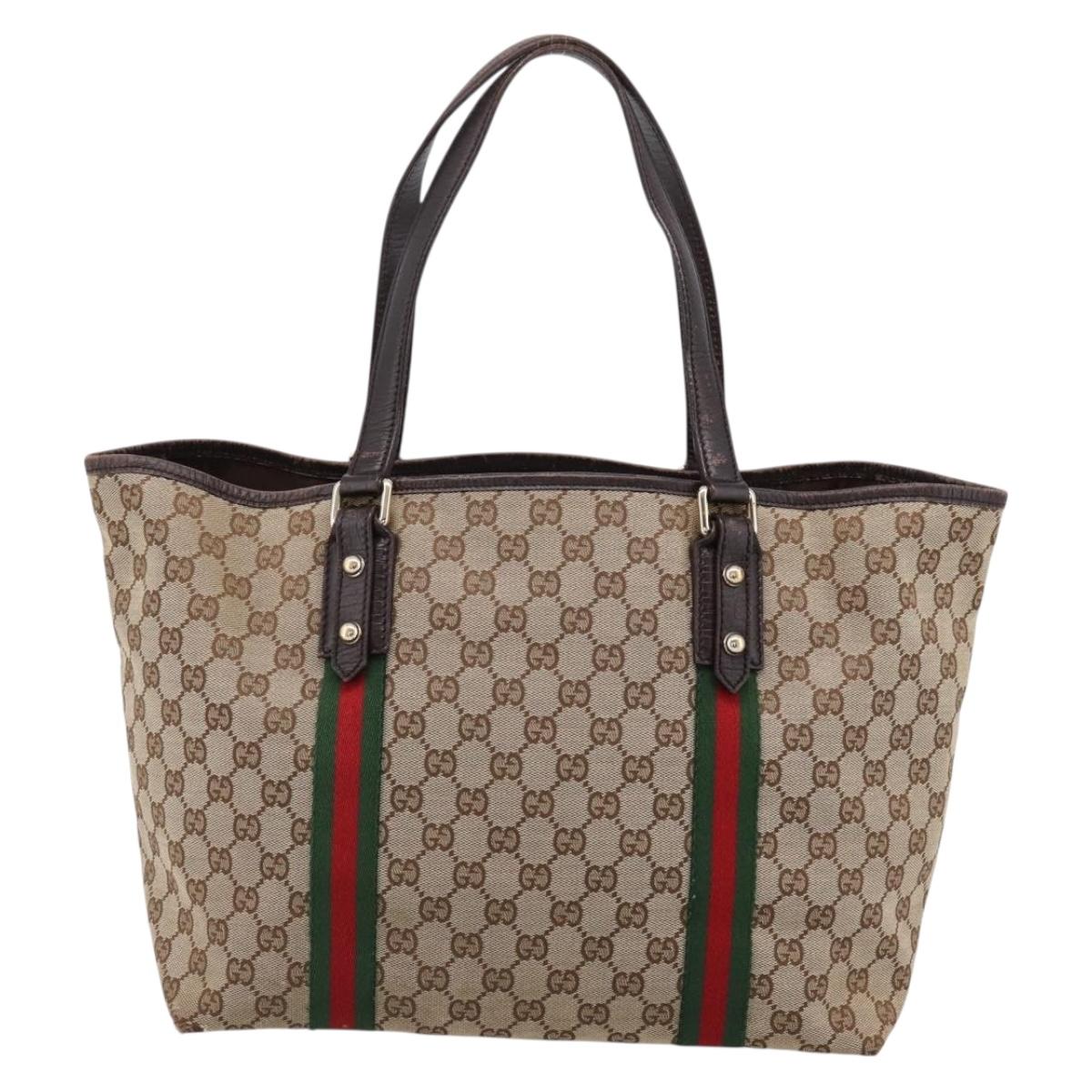 GUCCI GG Canvas Web Sherry Line Tote Bag Beige Gold 139260 Auth mr2817