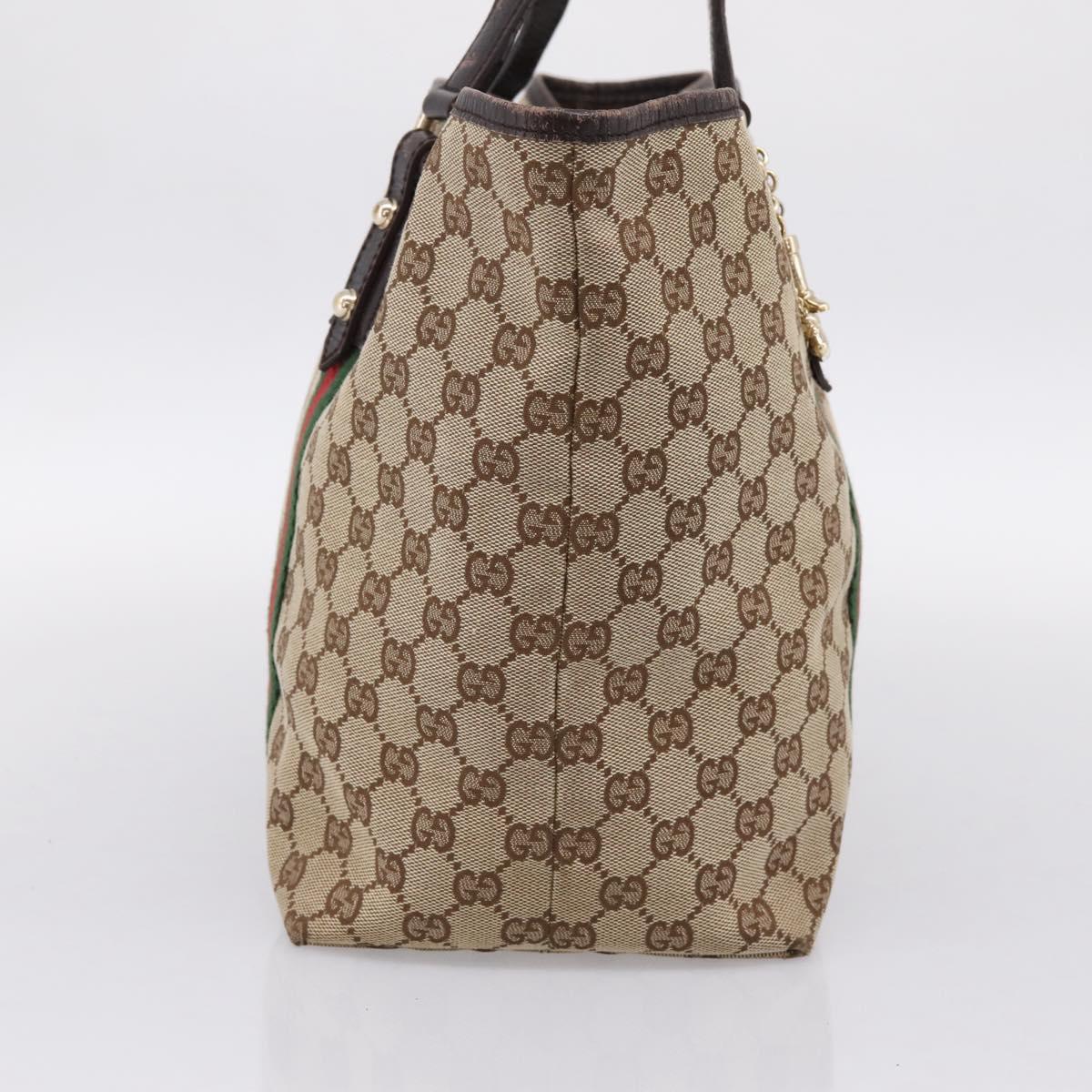 GUCCI GG Canvas Web Sherry Line Tote Bag Beige Gold 139260 Auth mr2817