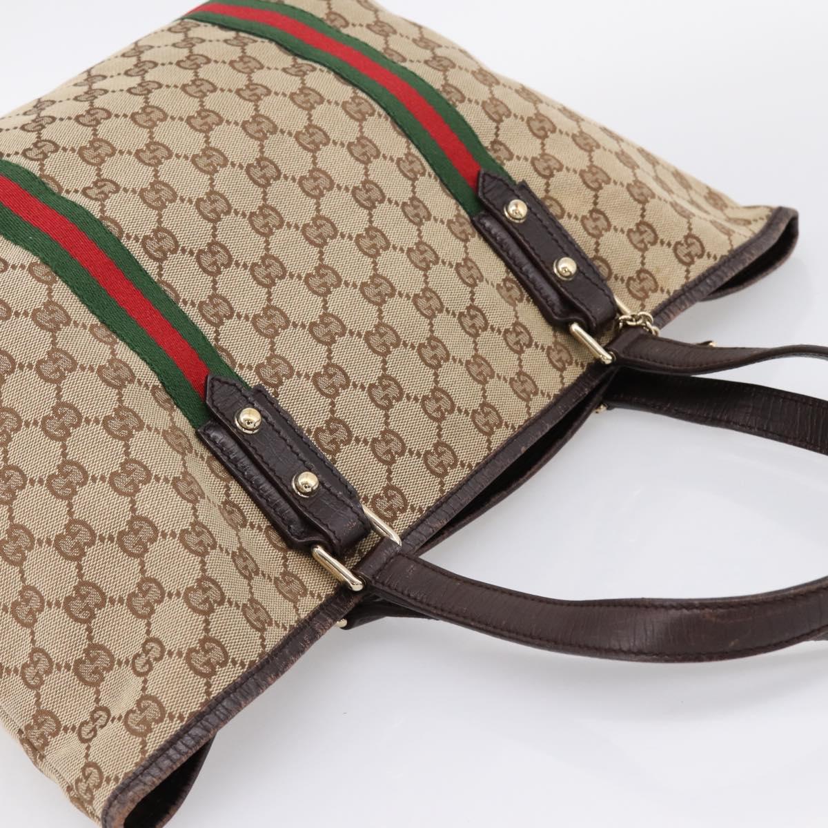 GUCCI GG Canvas Web Sherry Line Tote Bag Beige Gold 139260 Auth mr2817