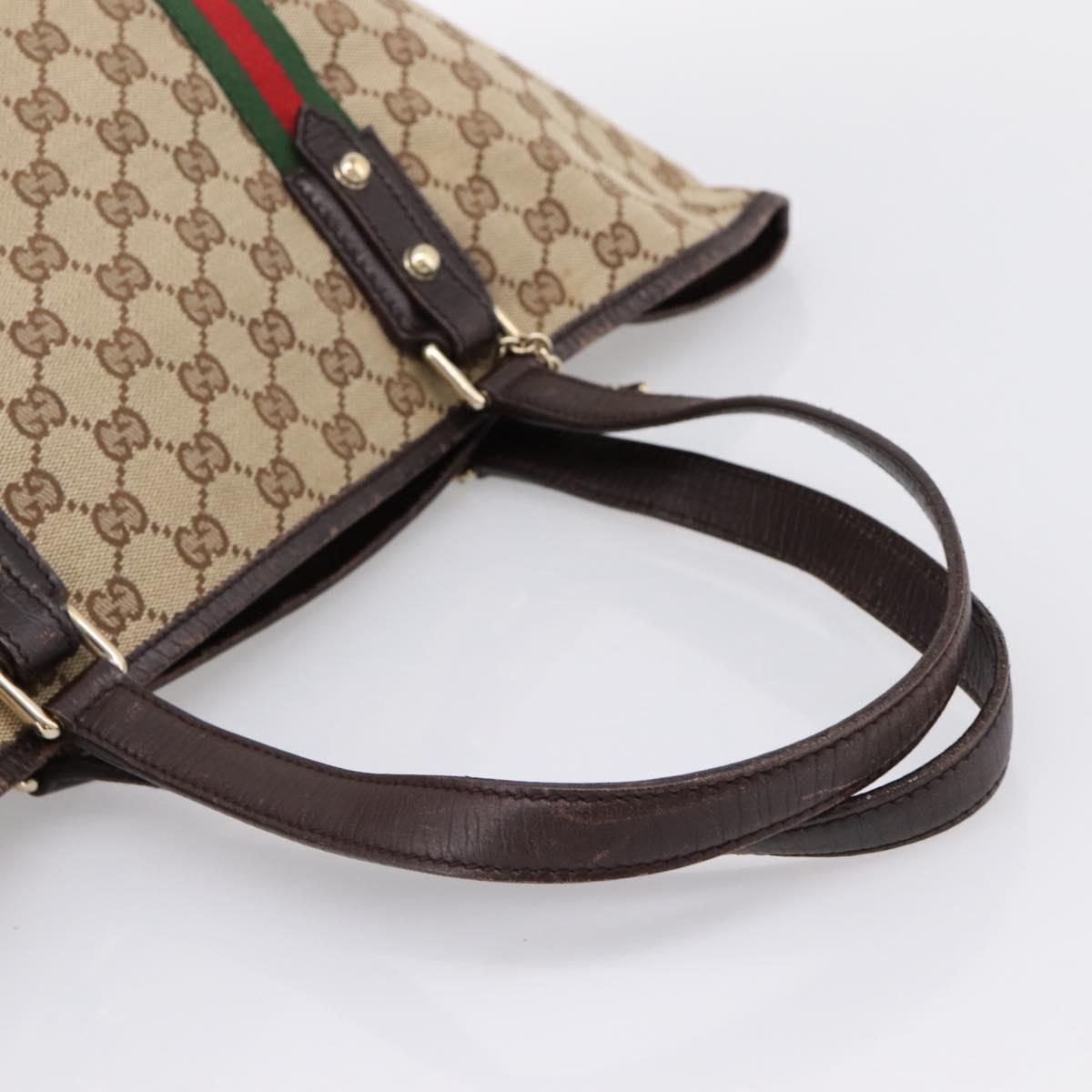 GUCCI GG Canvas Web Sherry Line Tote Bag Beige Gold 139260 Auth mr2817