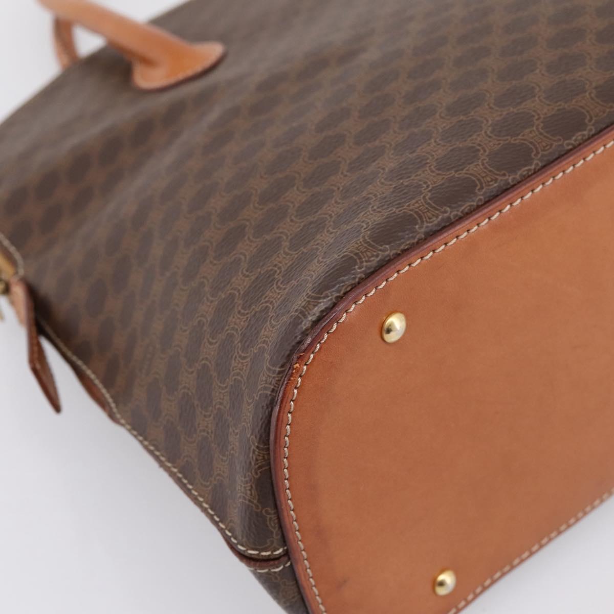 CELINE Macadam Canvas Hand Bag PVC Leather Brown Gold Auth mr2818
