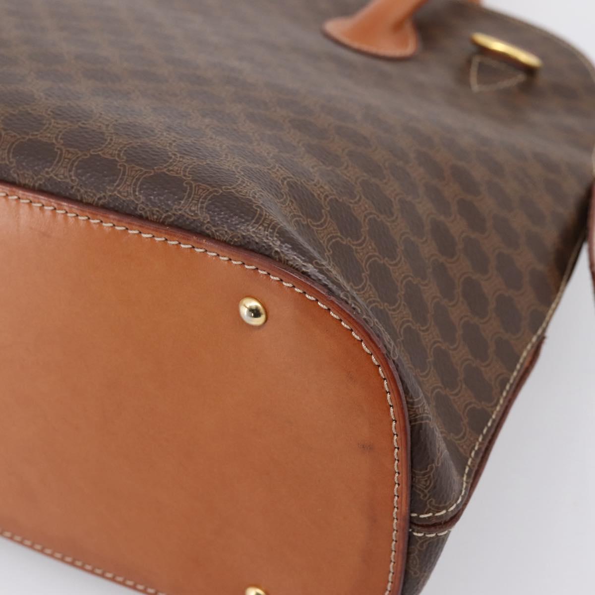 CELINE Macadam Canvas Hand Bag PVC Leather Brown Gold Auth mr2818