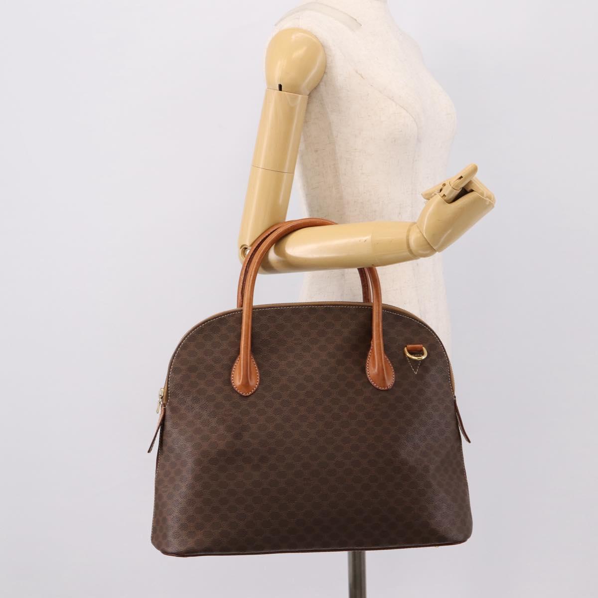 CELINE Macadam Canvas Hand Bag PVC Leather Brown Gold Auth mr2818