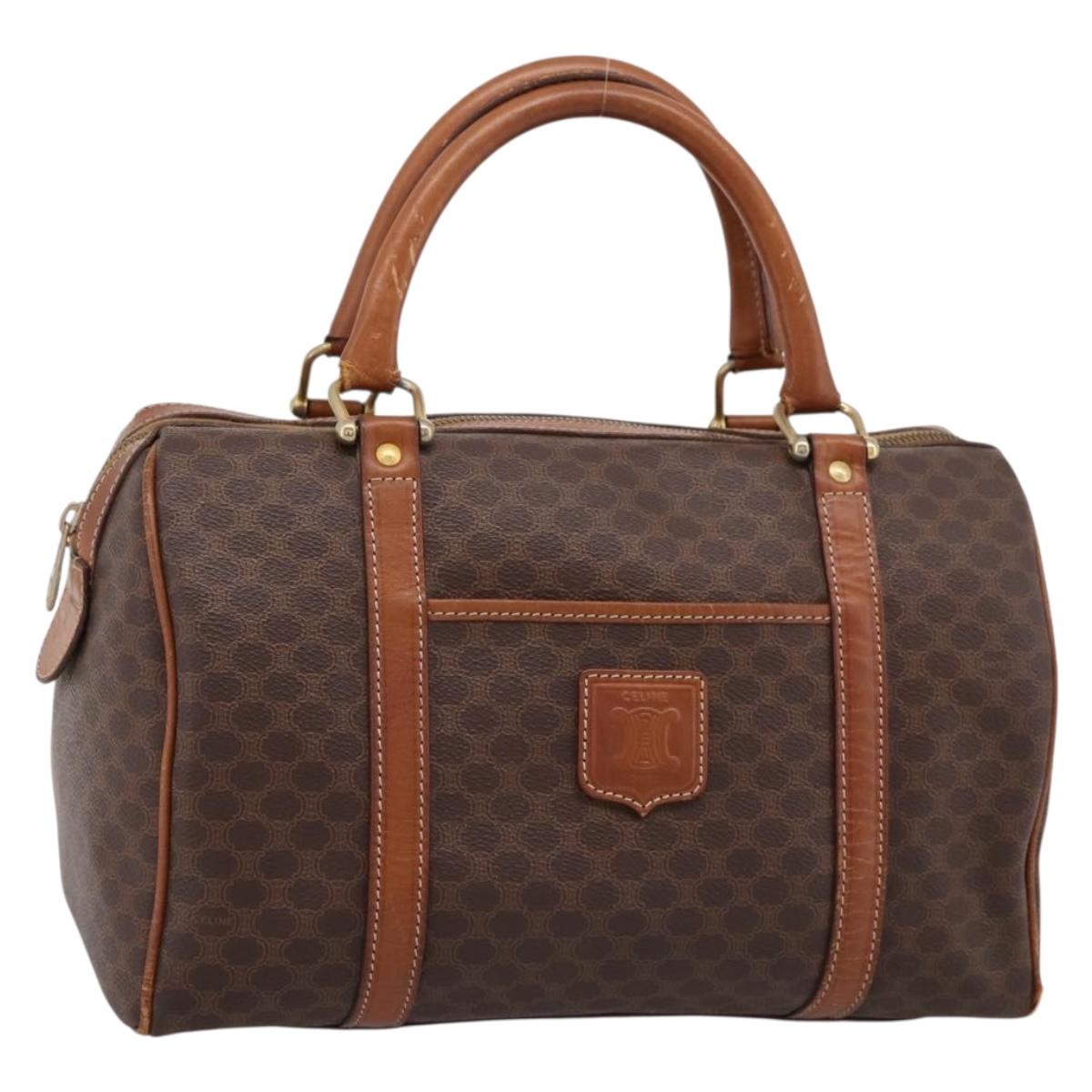 CELINE Macadam Canvas Hand Bag PVC Leather Brown Gold Auth mr2819