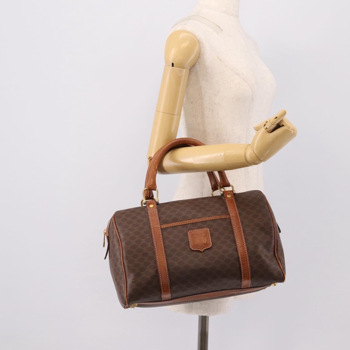 CELINE Macadam Canvas Hand Bag PVC Leather Brown Gold Auth mr2819