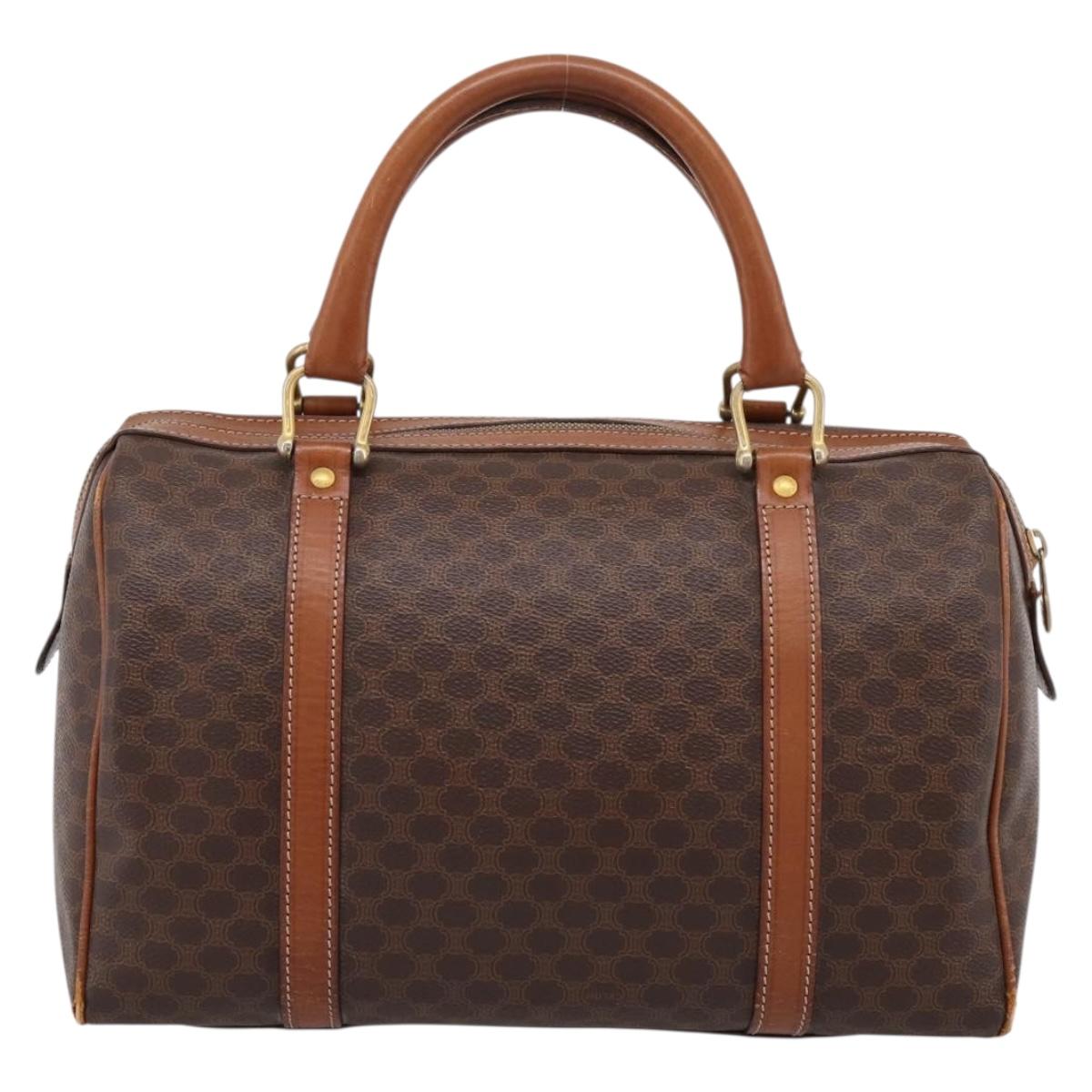 CELINE Macadam Canvas Hand Bag PVC Leather Brown Gold Auth mr2819
