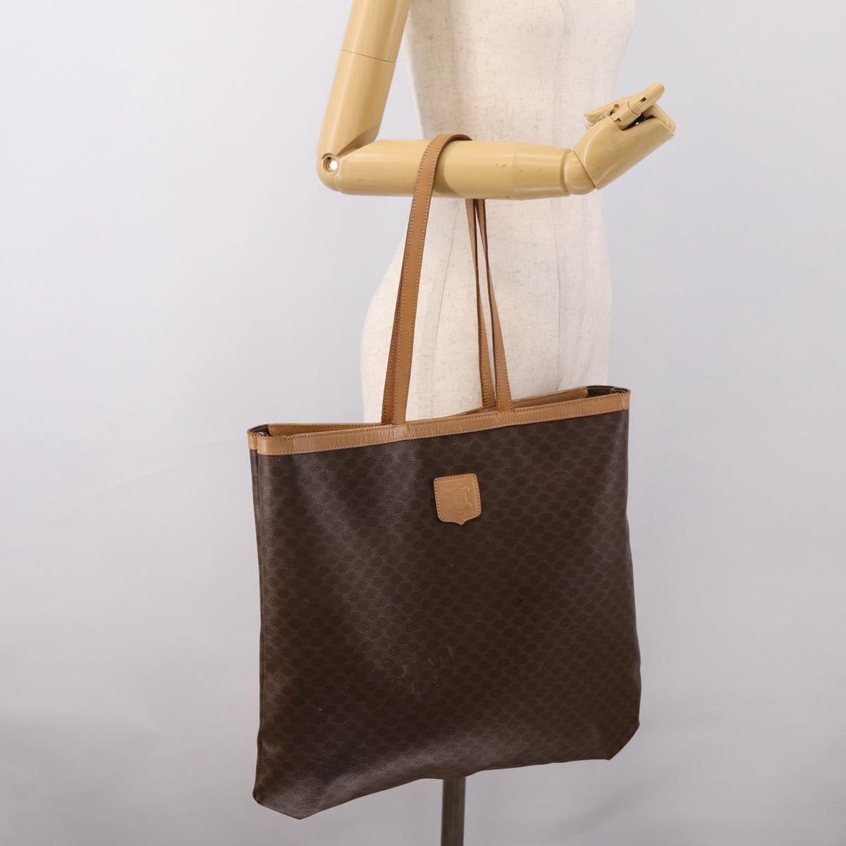 CELINE Macadam Canvas Tote Bag PVC Leather Brown Gold Auth mr2820