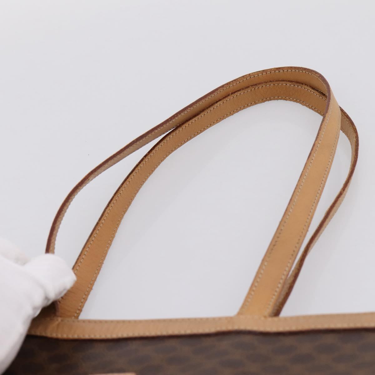 CELINE Macadam Canvas Tote Bag PVC Leather Brown Gold Auth mr2820