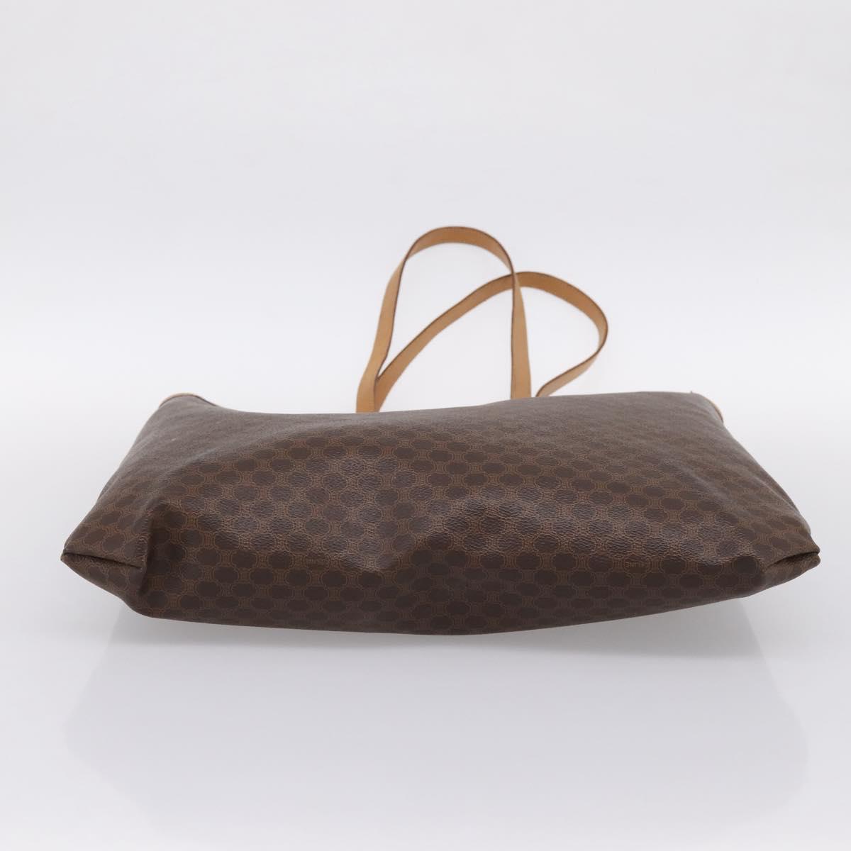 CELINE Macadam Canvas Tote Bag PVC Leather Brown Gold Auth mr2820