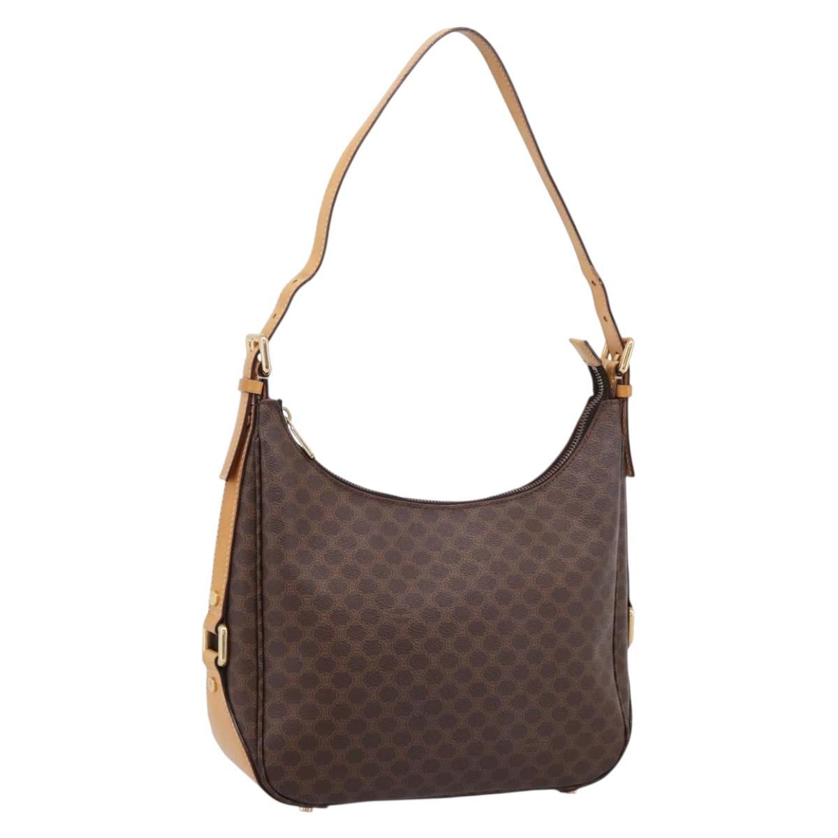 CELINE Macadam Canvas Shoulder Bag PVC Leather Brown Gold Auth mr2821