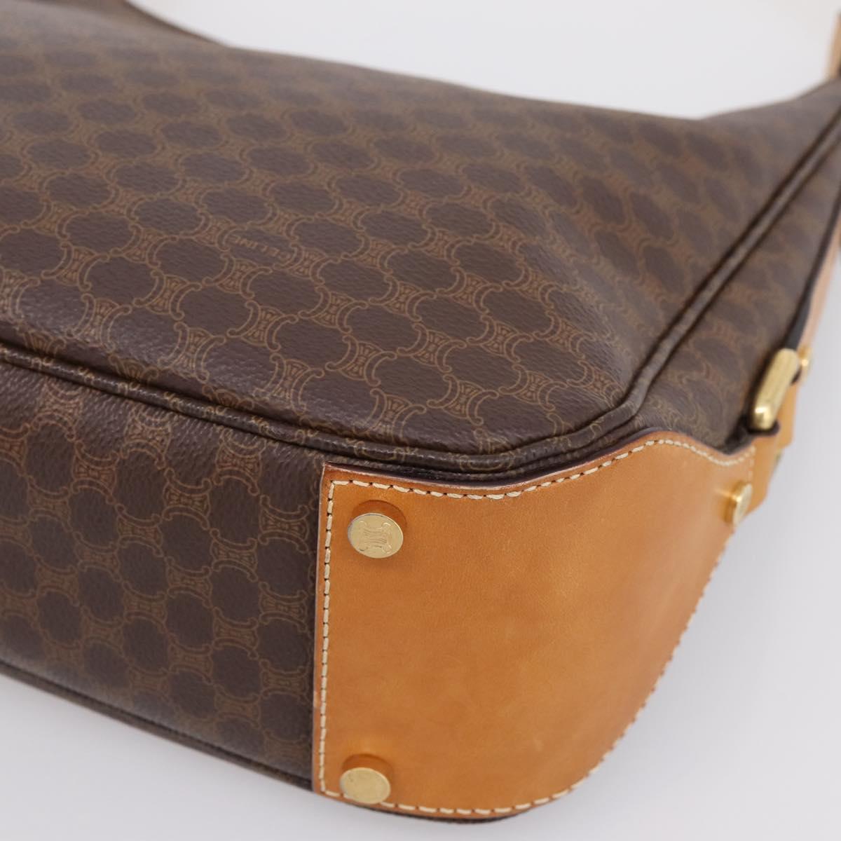 CELINE Macadam Canvas Shoulder Bag PVC Leather Brown Gold Auth mr2821