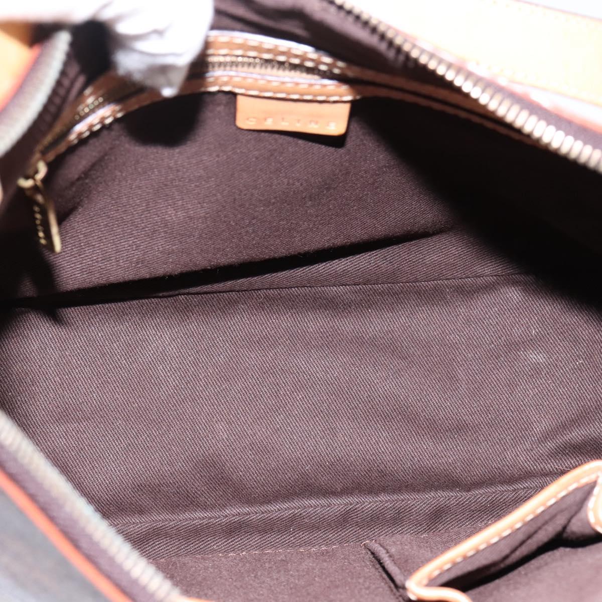 CELINE Macadam Canvas Shoulder Bag PVC Leather Brown Gold Auth mr2821