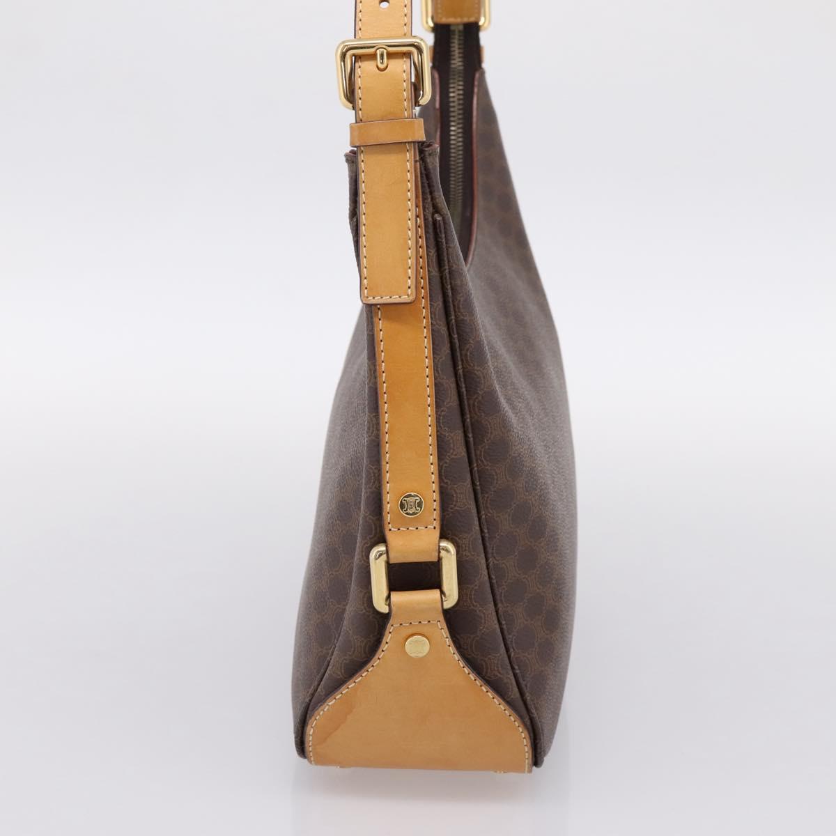 CELINE Macadam Canvas Shoulder Bag PVC Leather Brown Gold Auth mr2821