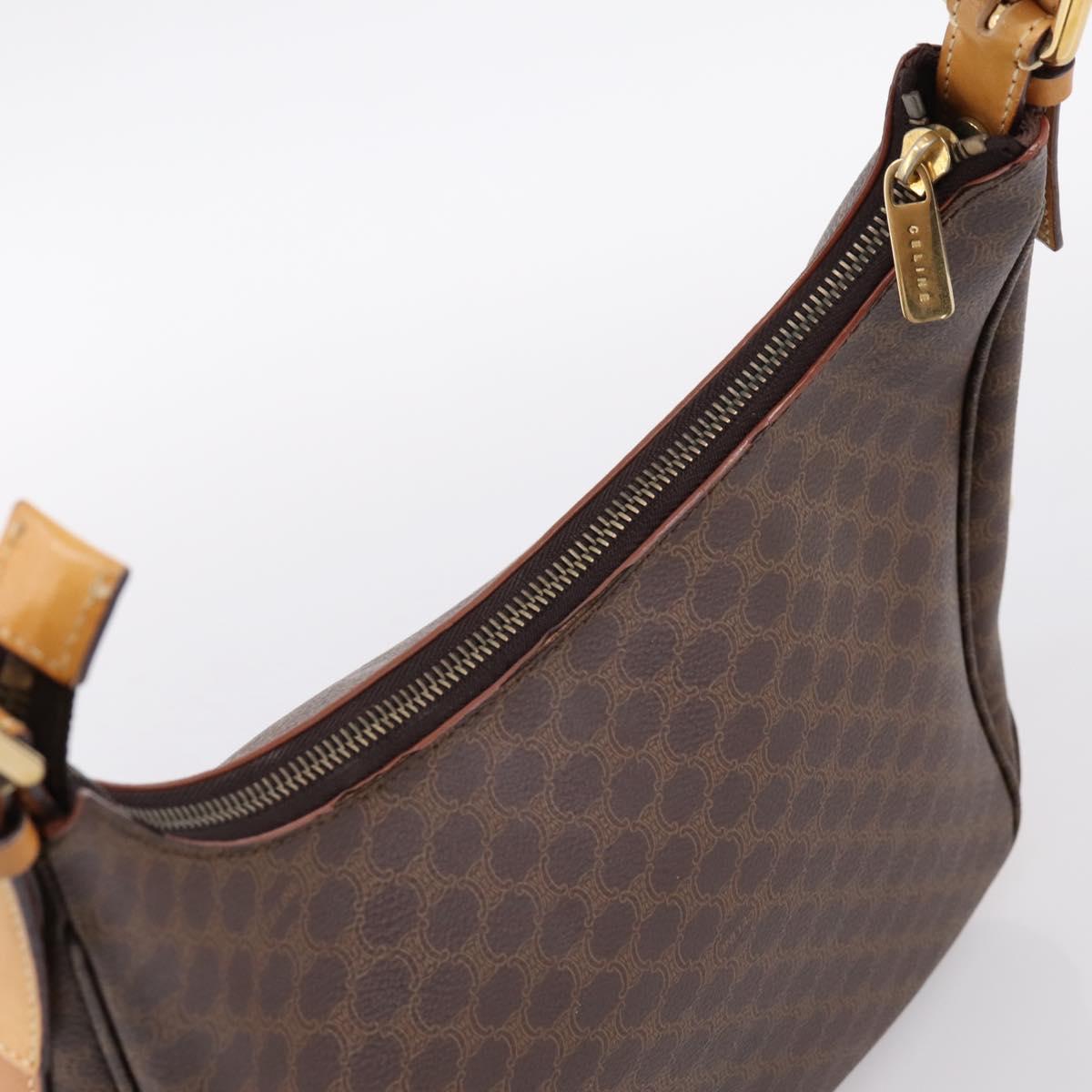 CELINE Macadam Canvas Shoulder Bag PVC Leather Brown Gold Auth mr2821