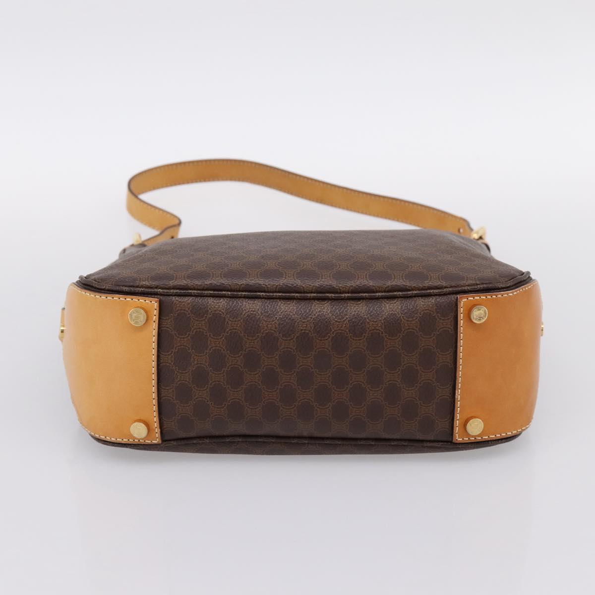 CELINE Macadam Canvas Shoulder Bag PVC Leather Brown Gold Auth mr2821