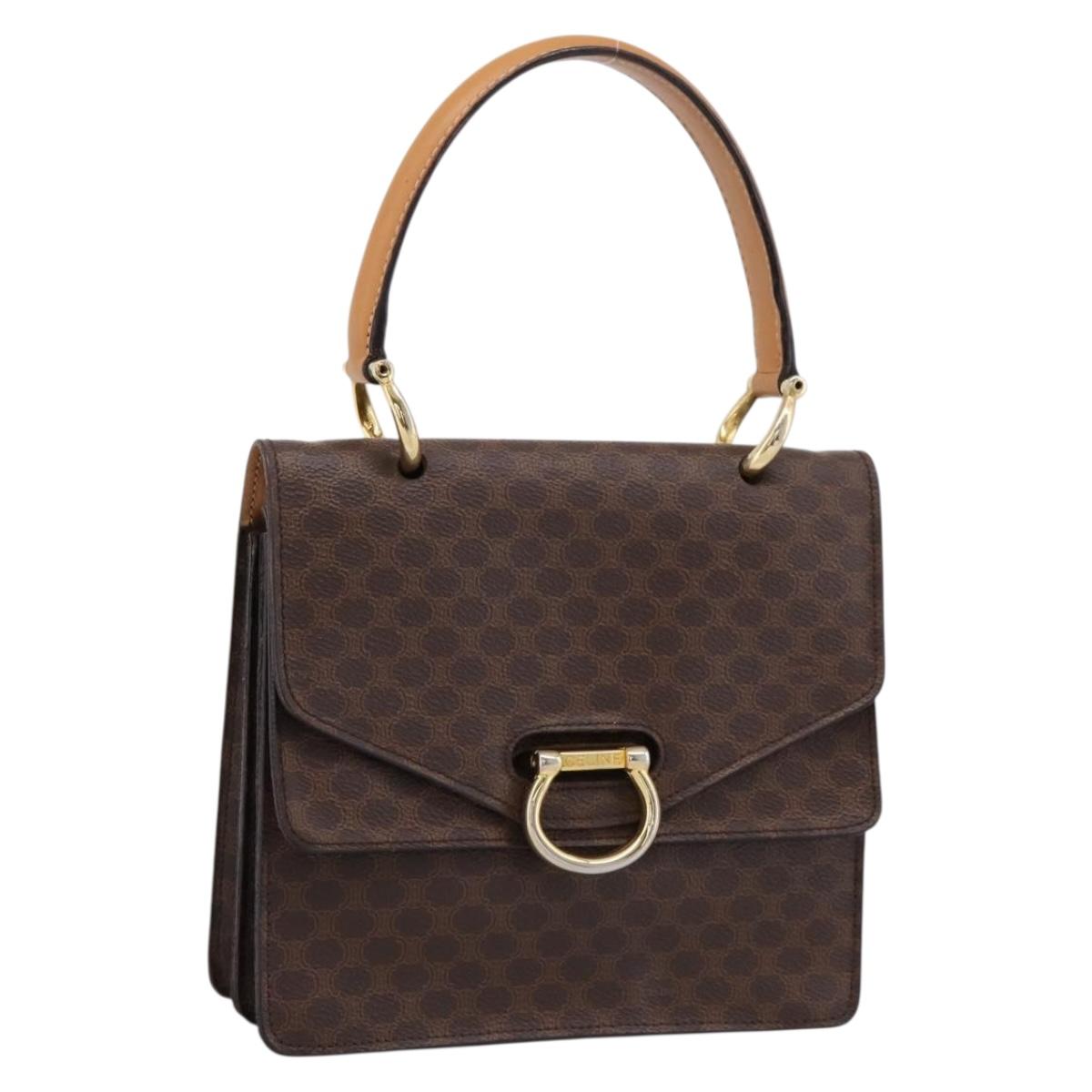CELINE Macadam Canvas Hand Bag PVC Leather Brown Gold Auth mr2822