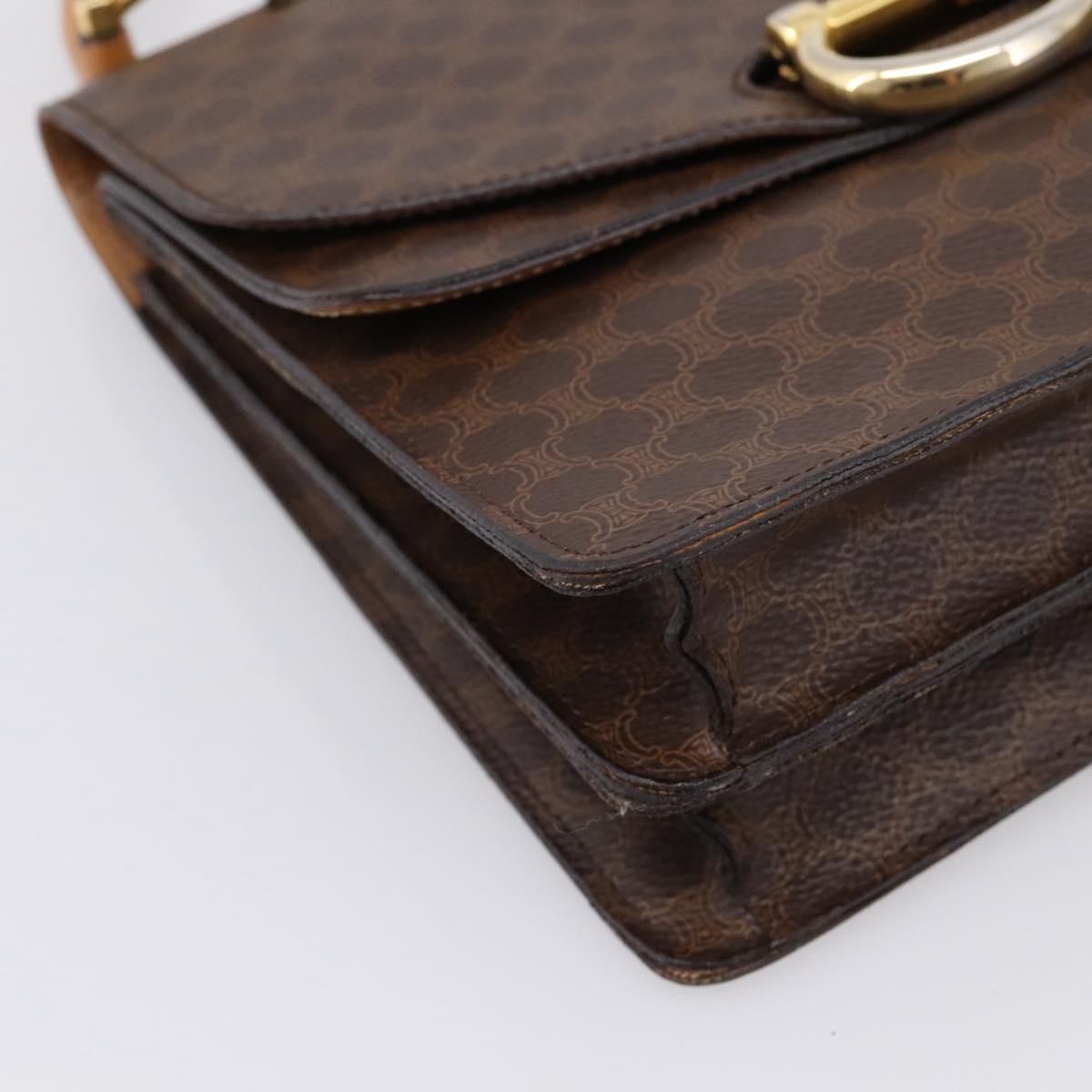 CELINE Macadam Canvas Hand Bag PVC Leather Brown Gold Auth mr2822