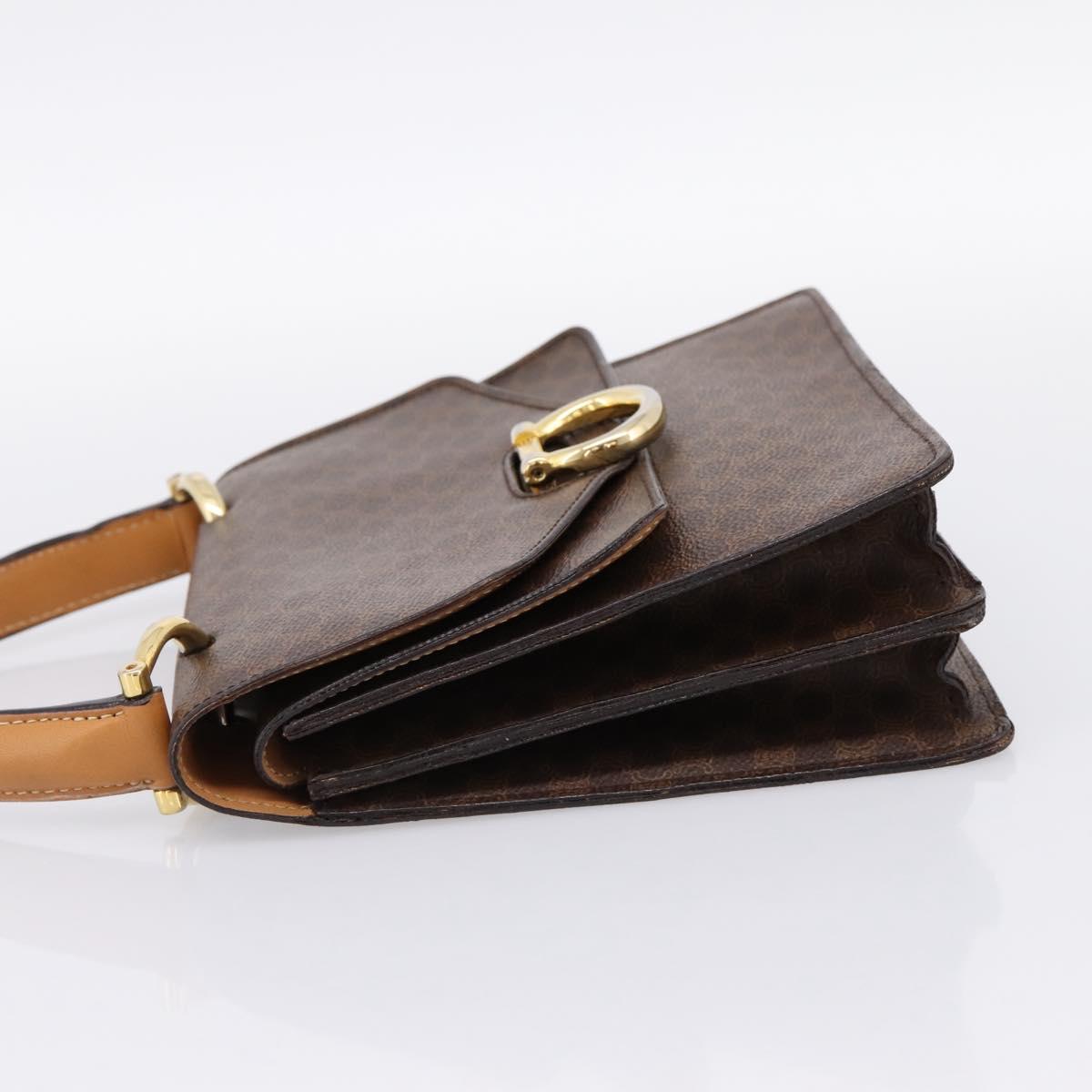 CELINE Macadam Canvas Hand Bag PVC Leather Brown Gold Auth mr2822