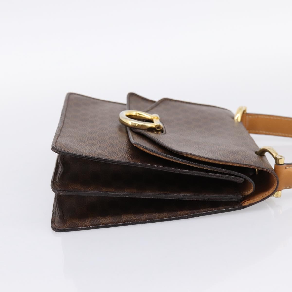CELINE Macadam Canvas Hand Bag PVC Leather Brown Gold Auth mr2822