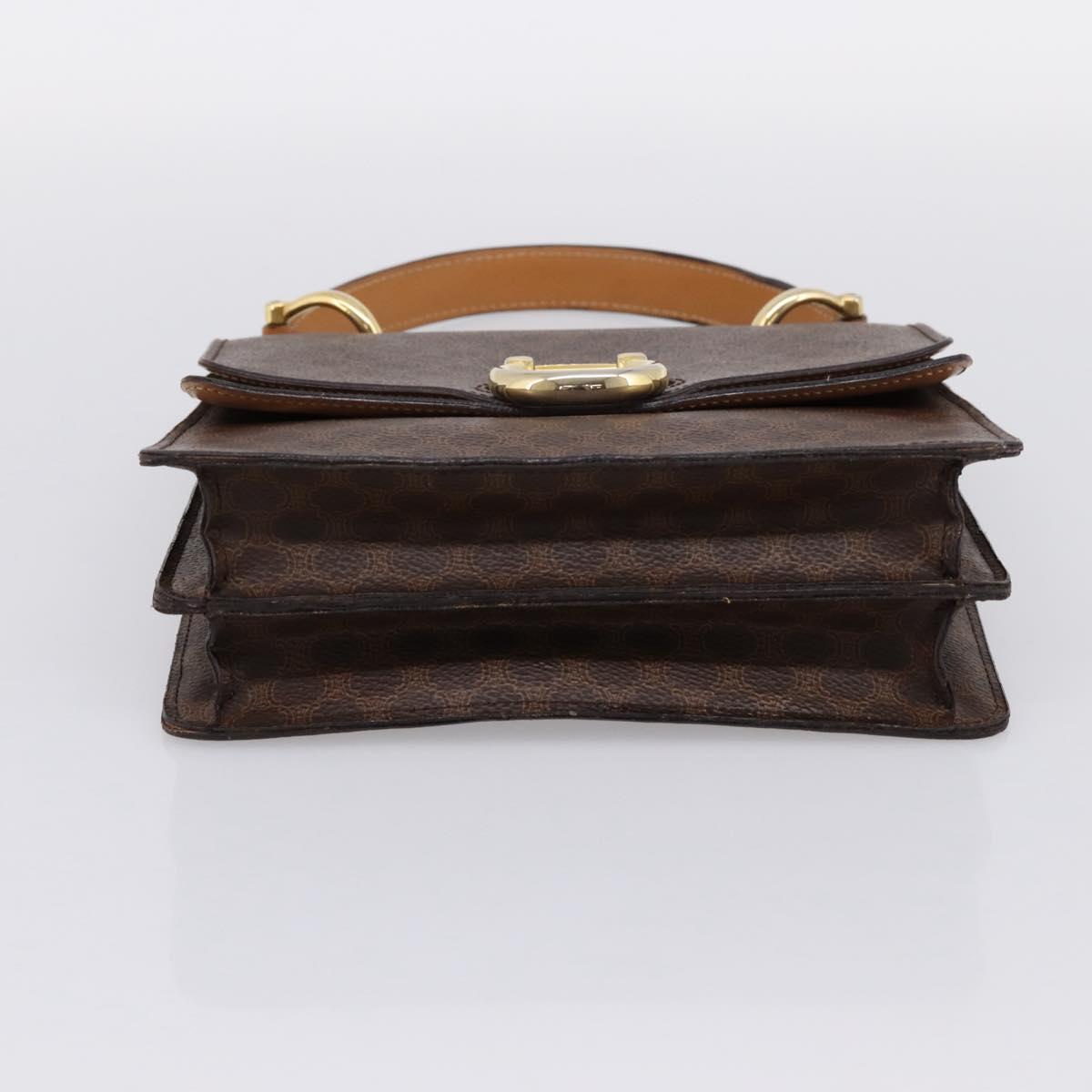 CELINE Macadam Canvas Hand Bag PVC Leather Brown Gold Auth mr2822