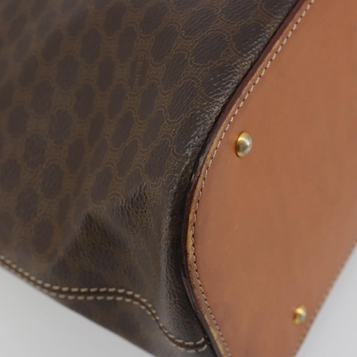 CELINE Macadam Canvas Hand Bag PVC Leather Brown Gold Auth mr2823