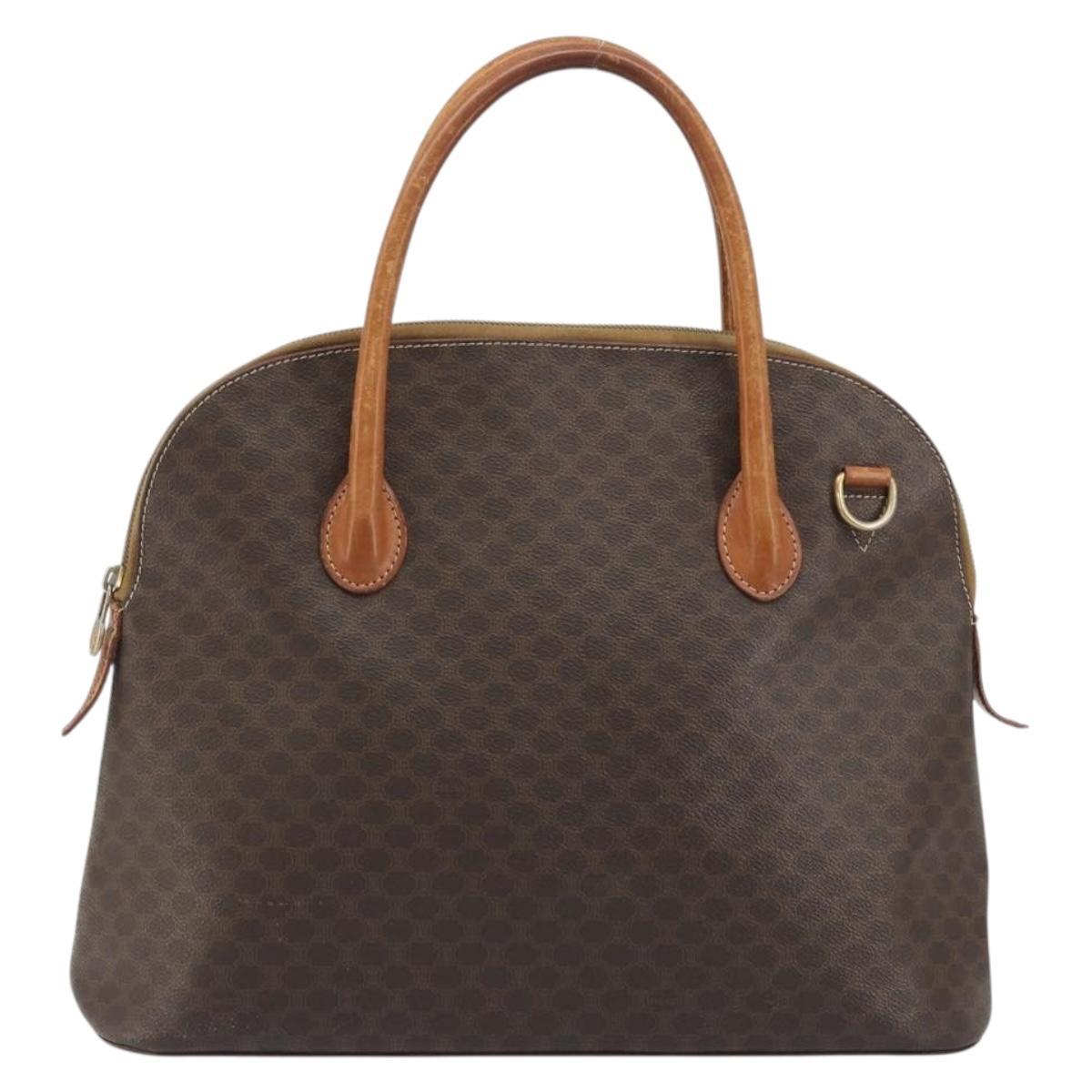 CELINE Macadam Canvas Hand Bag PVC Leather Brown Gold Auth mr2823