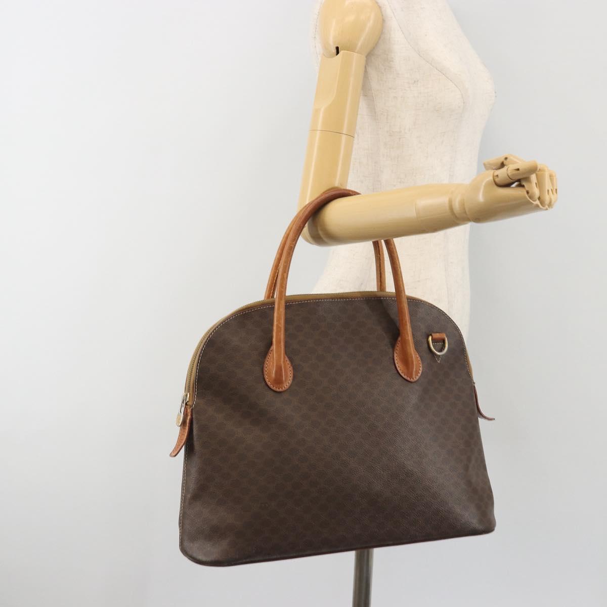 CELINE Macadam Canvas Hand Bag PVC Leather Brown Gold Auth mr2823