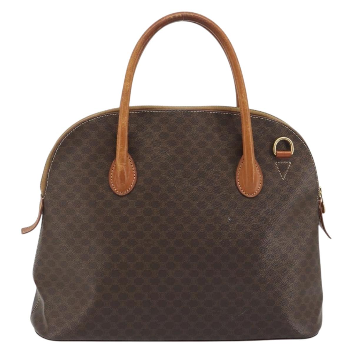 CELINE Macadam Canvas Hand Bag PVC Leather Brown Gold Auth mr2823